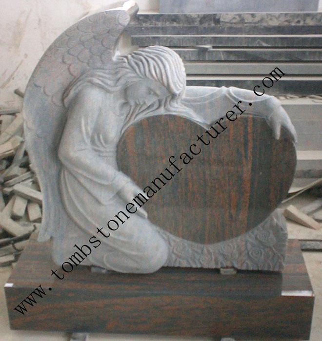 angel with single heart headstone3